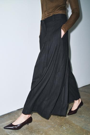 ZW COLLECTION STRIPED WIDE-LEG TROUSERS - Navy blue by Zara - Image 1