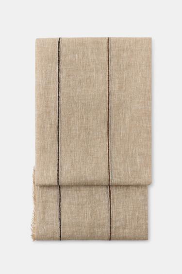 100% LINEN STRIPED SCARF - Sand by Zara