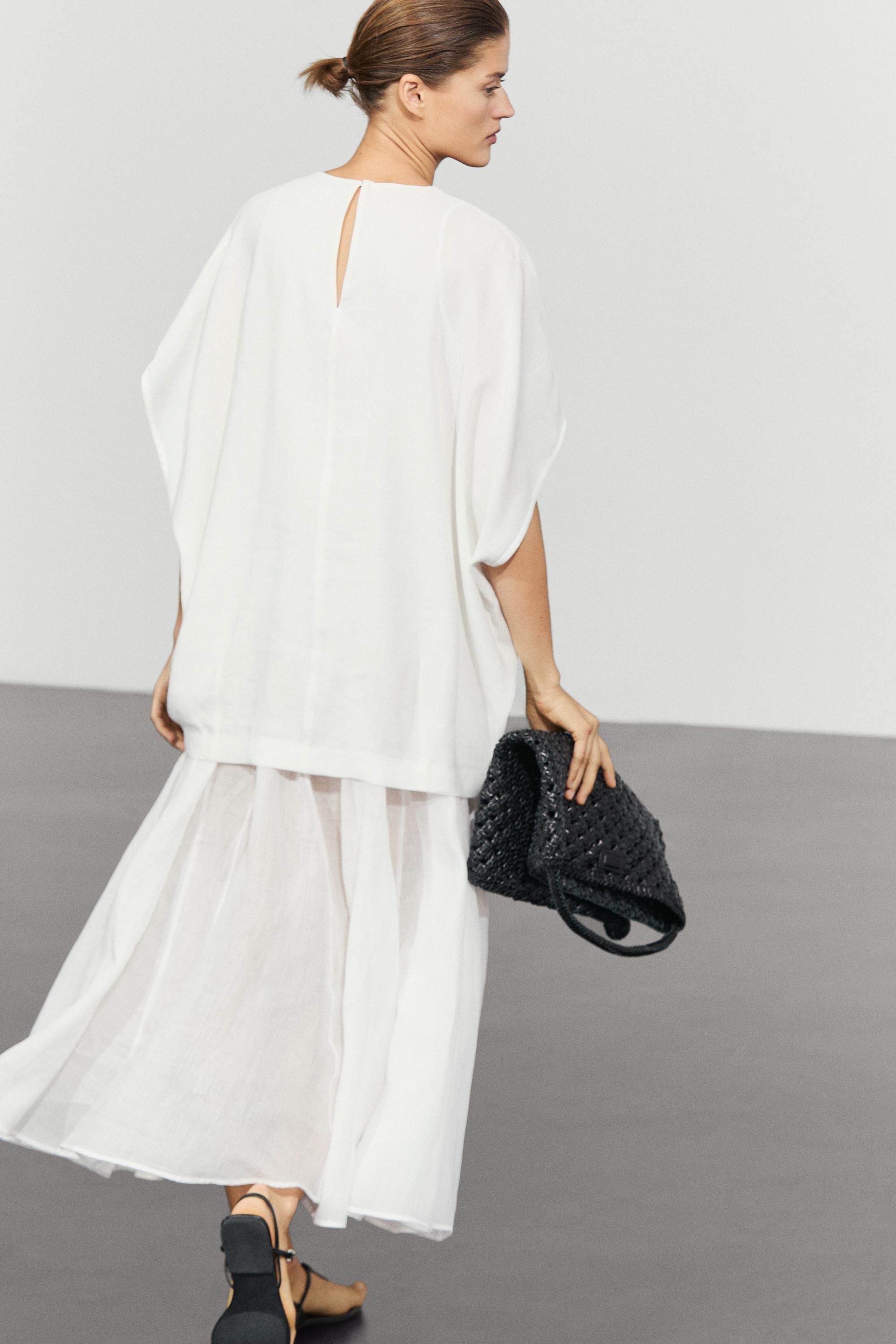 Combined linen-blend dress