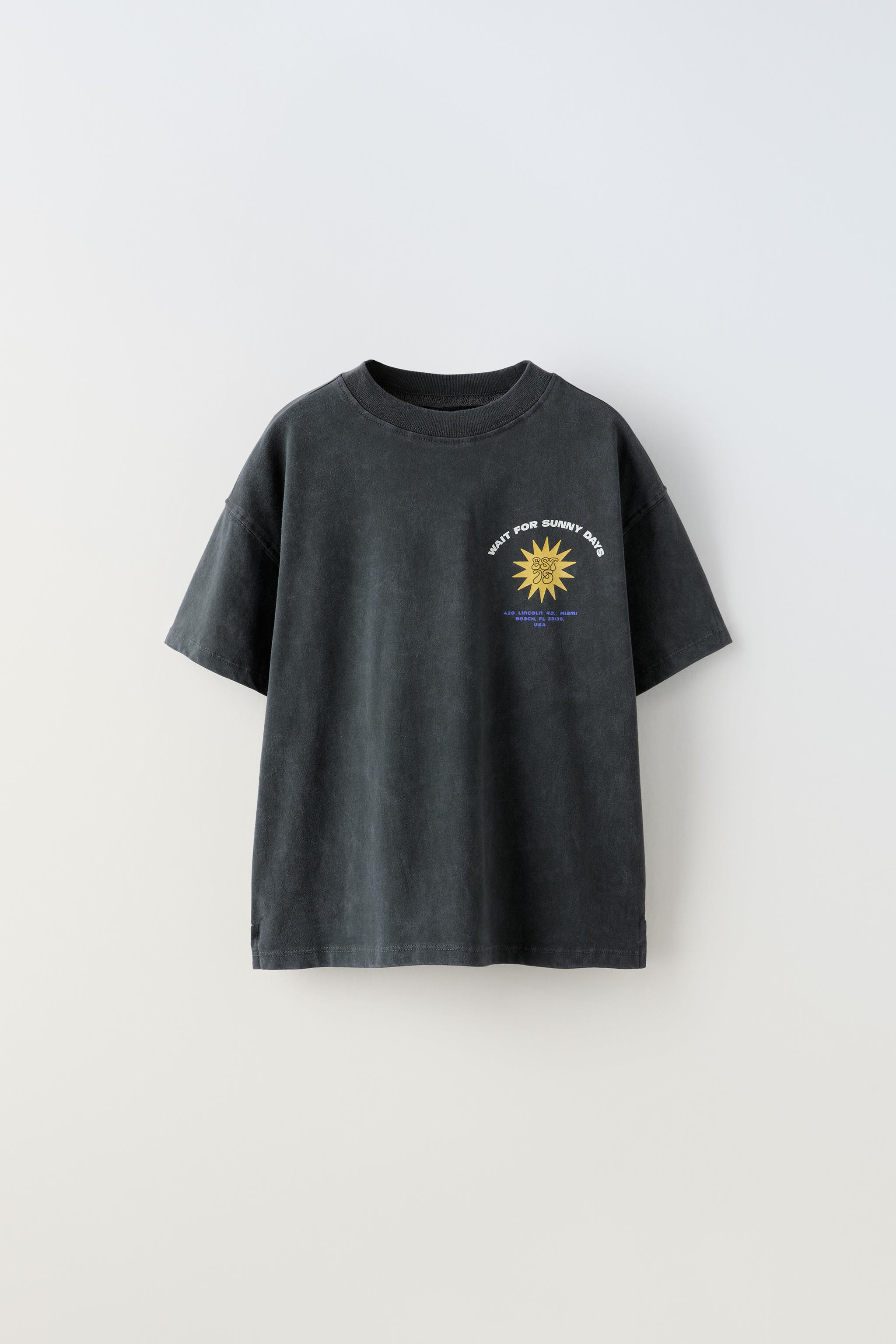 ユーズド加工入りテキストTシャツ - カーボングレー | ZARA Japan / 日本