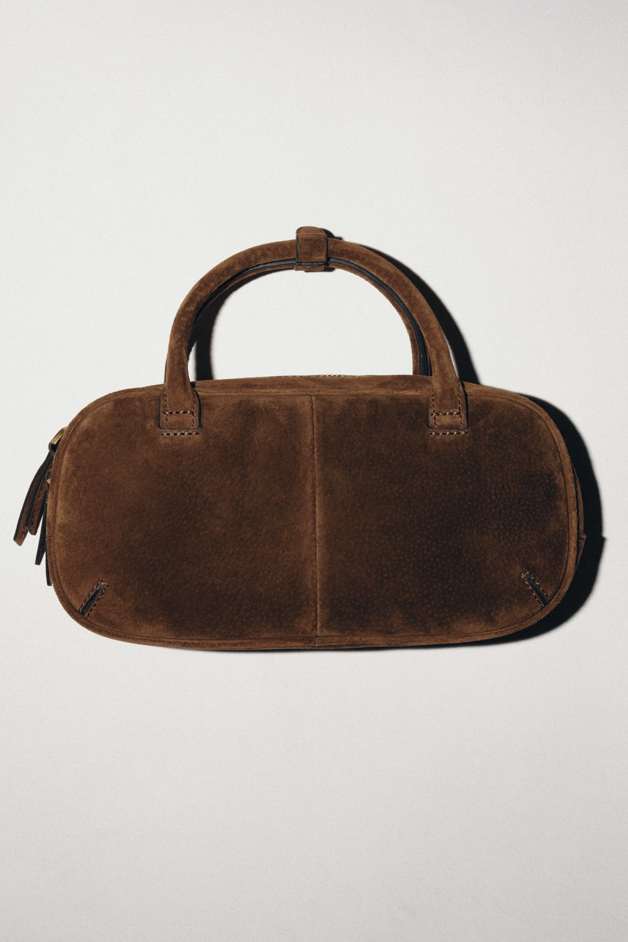 MINI SPLIT LEATHER BOWLING BAG - Brown | ZARA United States