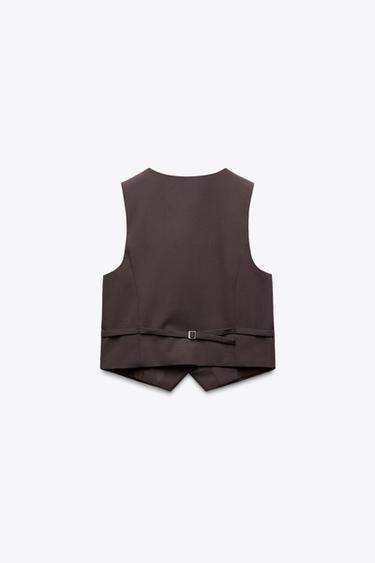 WAISTCOAT WITH TAB - Maroon Grey by Zara - Image 5