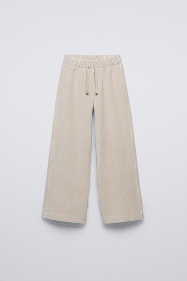 PANTALON WIDE LEG EN VELOURS CÔTELÉ - Écru de Zara
