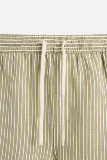 BERMUDA RAYURES LIN - VISCOSE - écru/vert kaki de Zara - Image 8