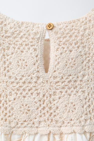 ROBE EN MAILLE ET CROCHET BIMATIÈRE - Écru de Zara - Image 3
