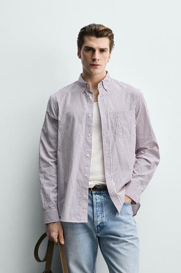 REGULAR FIT STRIPED SHIRT - Pink / White by Zara