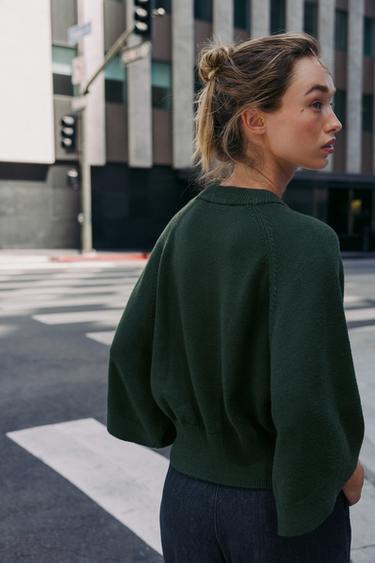 KNIT SWEATER WITH LOOSE-FIT SLEEVES - Dark green by Zara - Image 3