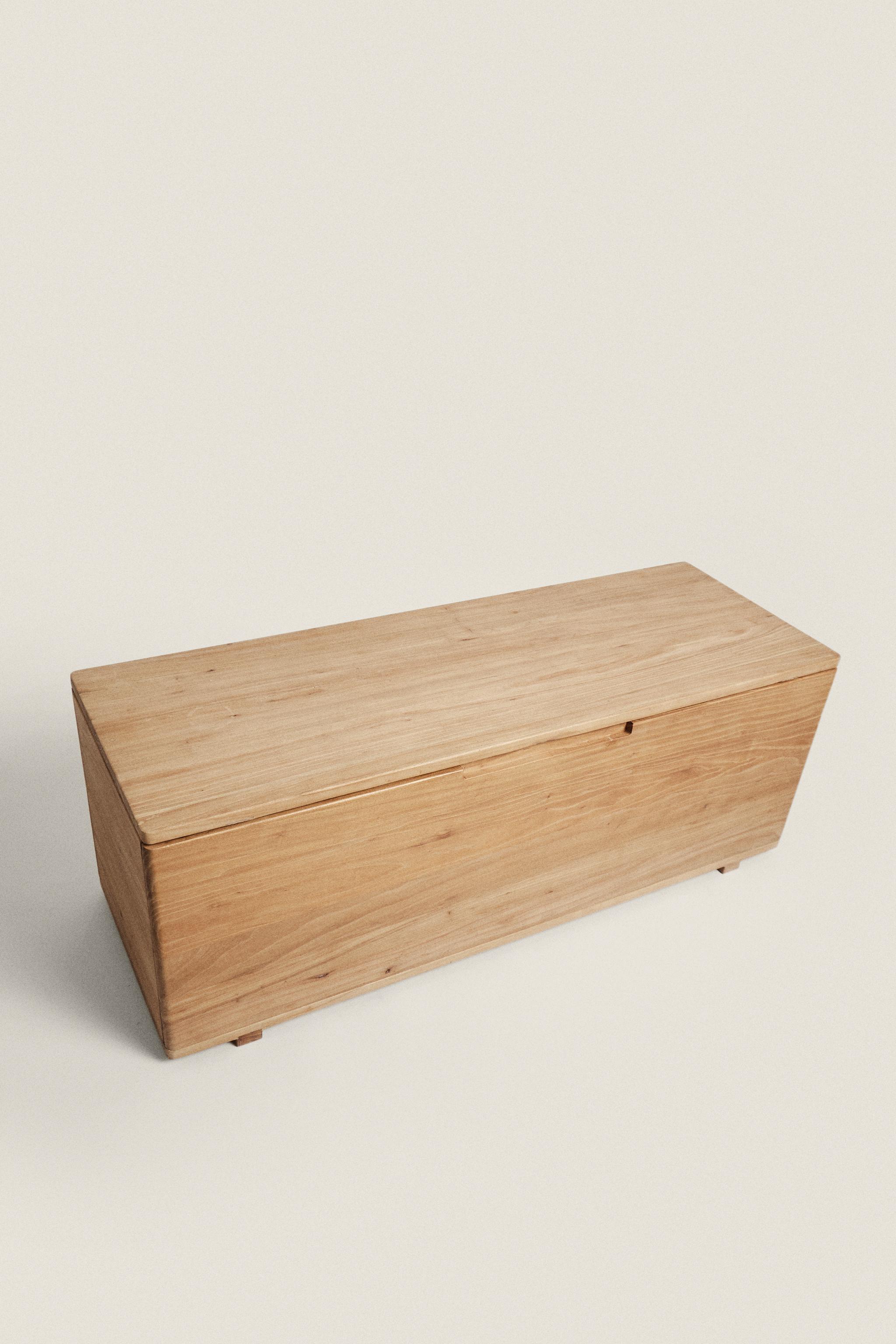ELM WOOD STORAGE BENCH — Light beige