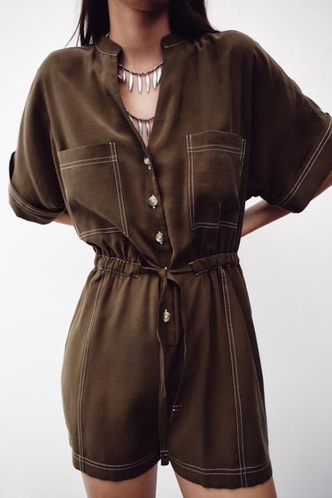 TOPSTITCHING PLAYSUIT - Brown by Zara - Image 4