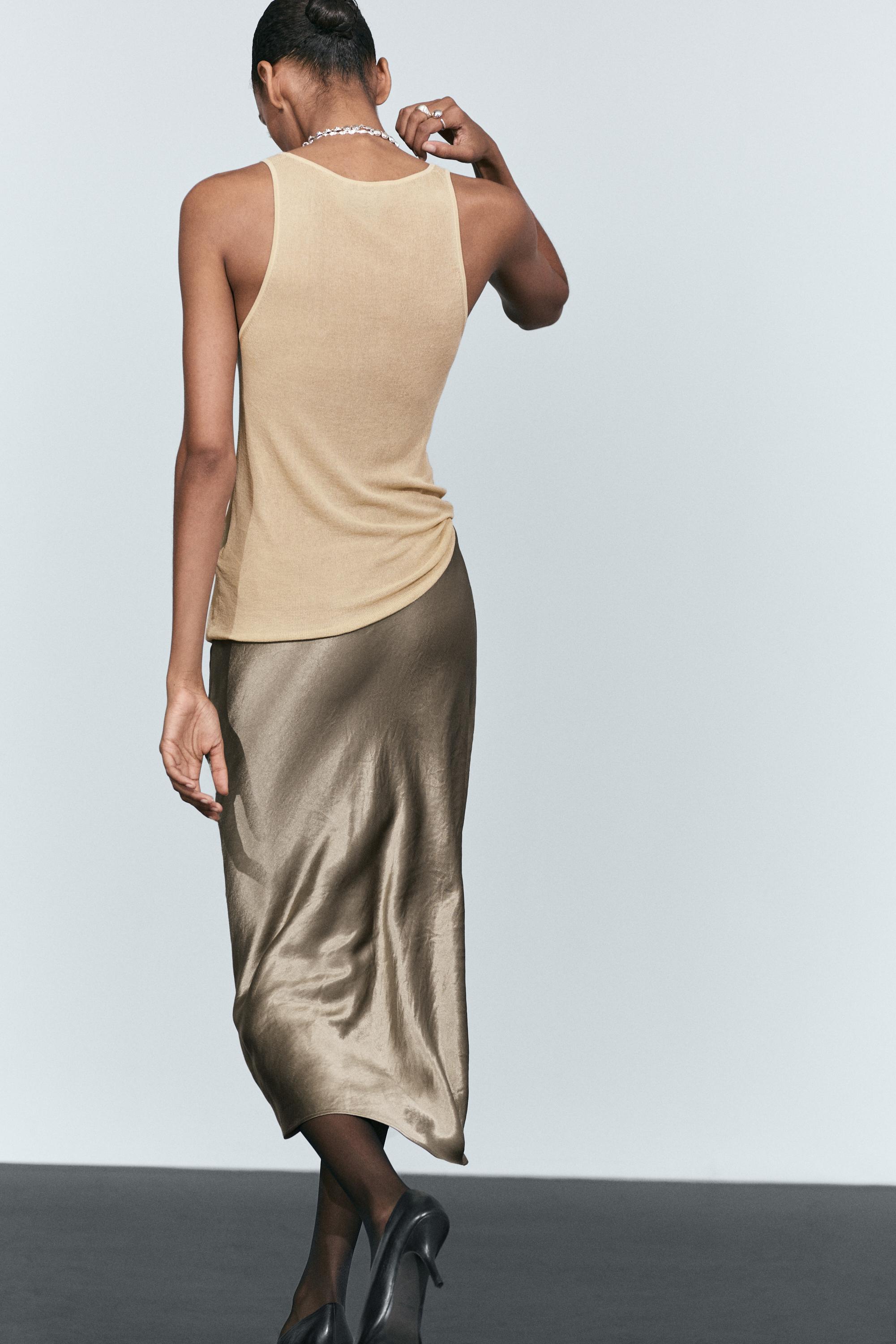 Satin A-line midi skirt