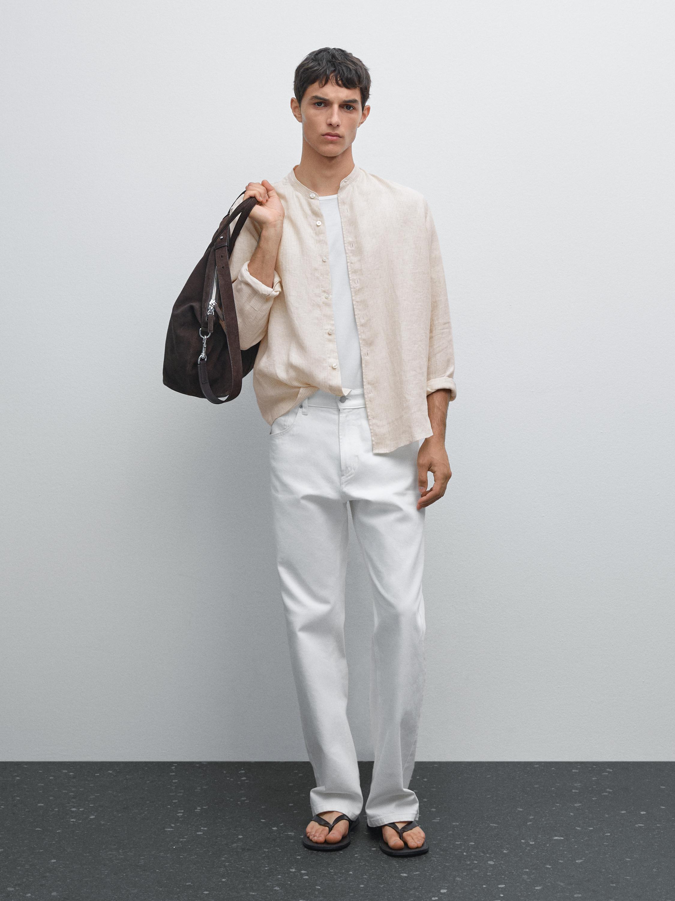 Regular-fit shirt with stand collar