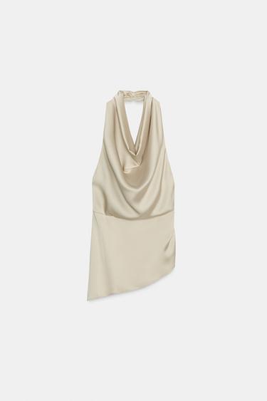 ASYMMETRIC SATIN HALTER TOP - Cava by Zara - Image 6