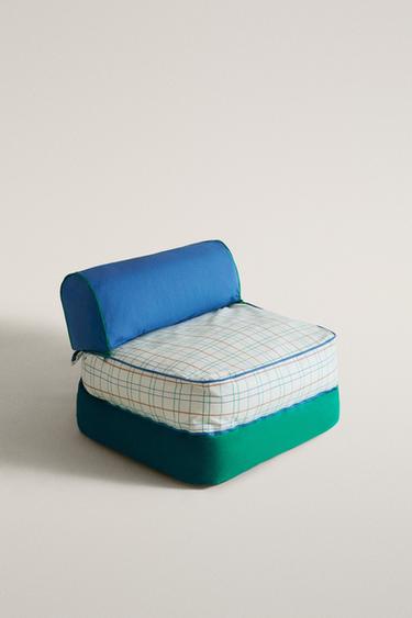 KIDS' CHECK COTTON FLOOR POUFFE — Multicoloured 2