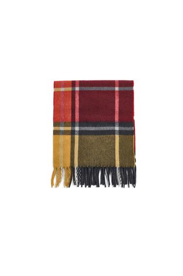 WOOL BLEND CHECK SCARF AARON LEVINE X ZARA - Coral by Zara