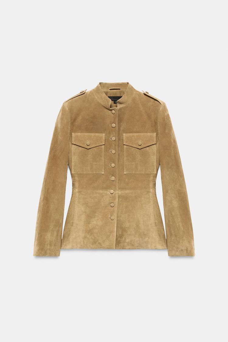 Chaqueta 100% piel con botones cubiertos 5