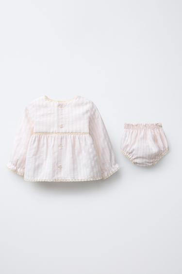 SEERSUCKER STRIPE LACE SHIRT AND BERMUDA SHORTS SET - Pale pink by Zara - Image 1
