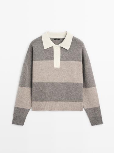 Zara Striped wool blend polo sweater - Black gold