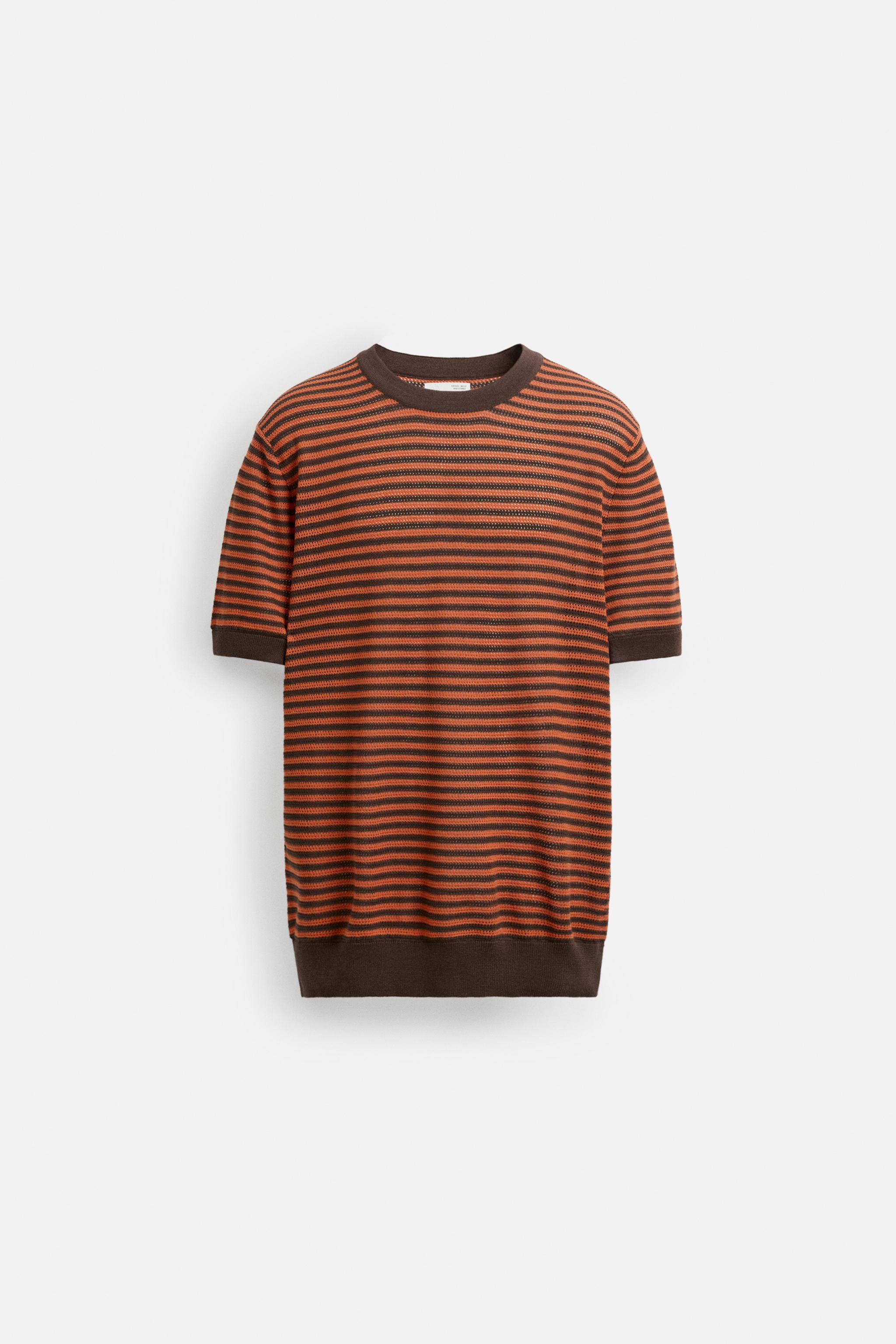 STRIPED OPEN KNIT T-SHIRT
