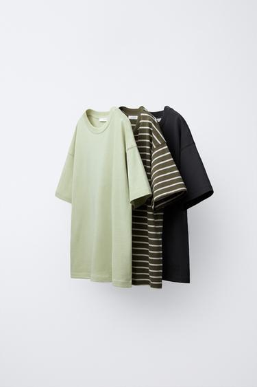 PACK TRES CAMISETAS RAYAS Y LISAS - Lima de Zara - Imagen 0