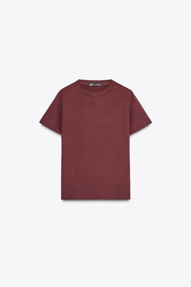 Zara COTTON T-SHIRT - Burgundy