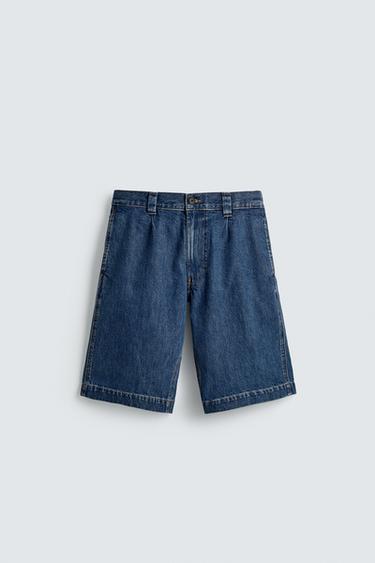 PLEATED RELAXED FIT DENIM BERMUDA SHORTS - Blue by Zara - Image 7