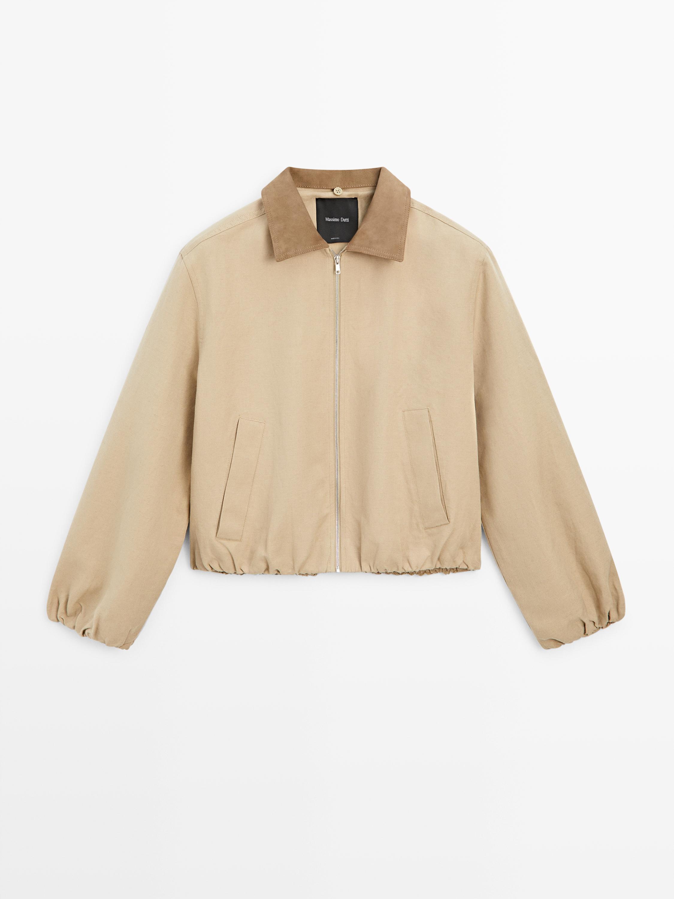 Short suede leather jacket with collar detail