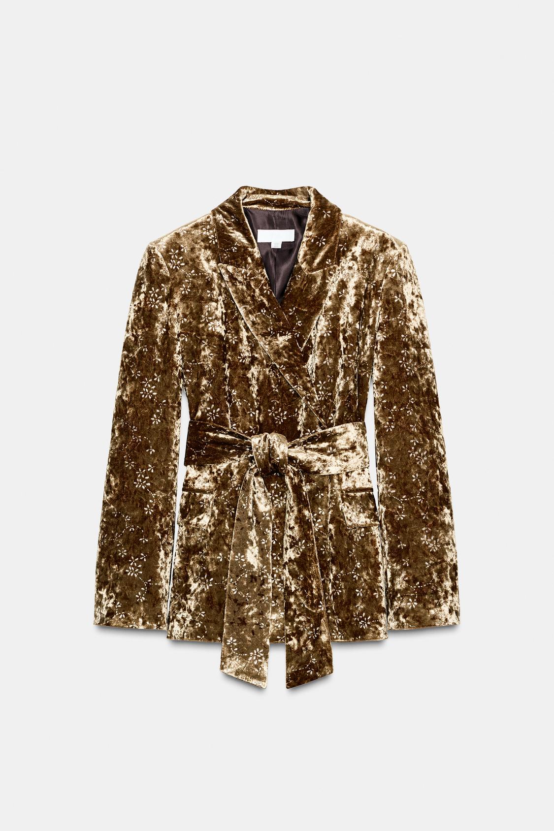 METALLIC THREAD VELVET BLAZER WITH BELT