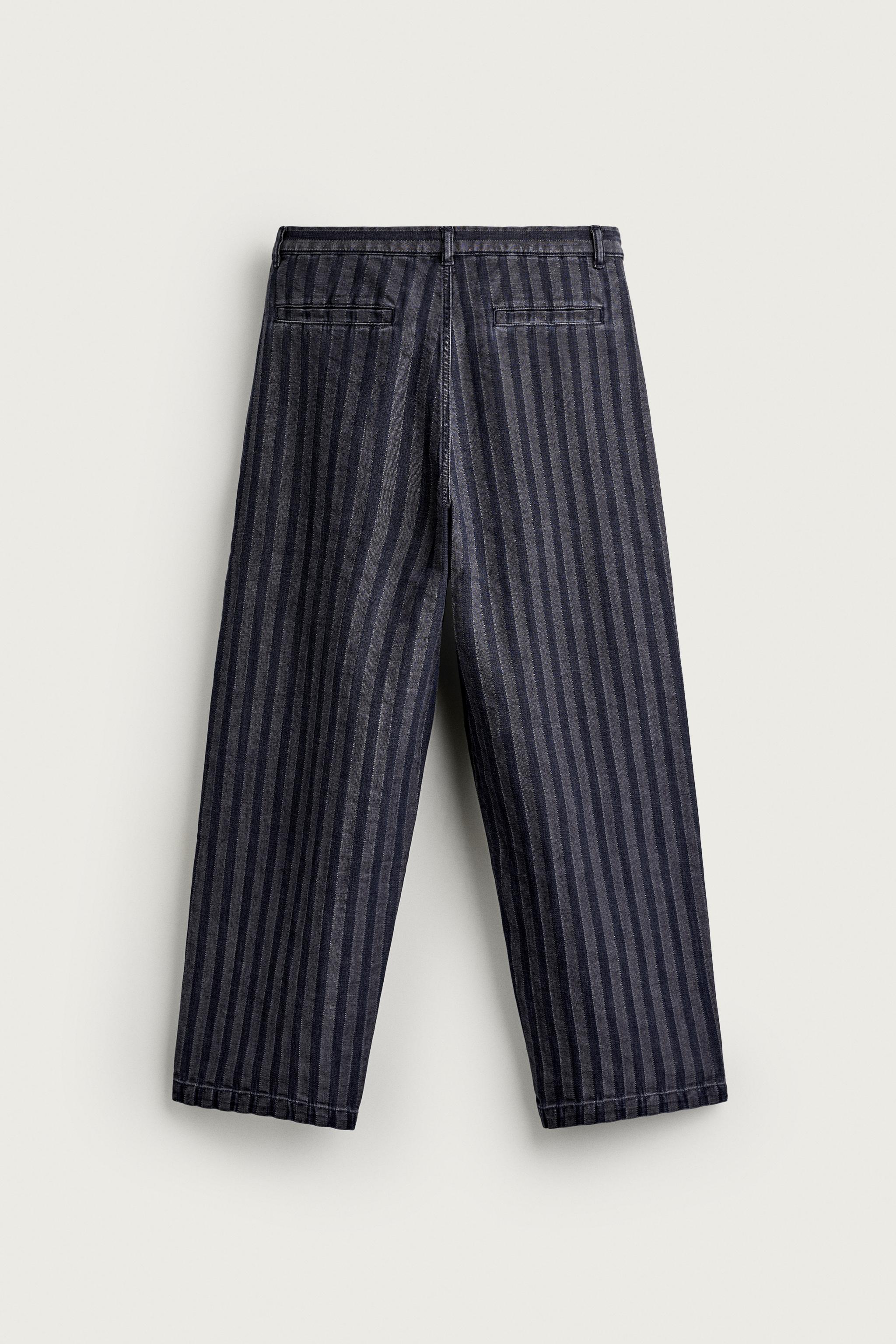 Мужские джинсы Zara STRIPED RELAXED-FIT CHINOS — фото 8