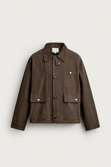 JACKET WITH CORDUROY COLLAR AND POCKETS - Brown by Zara