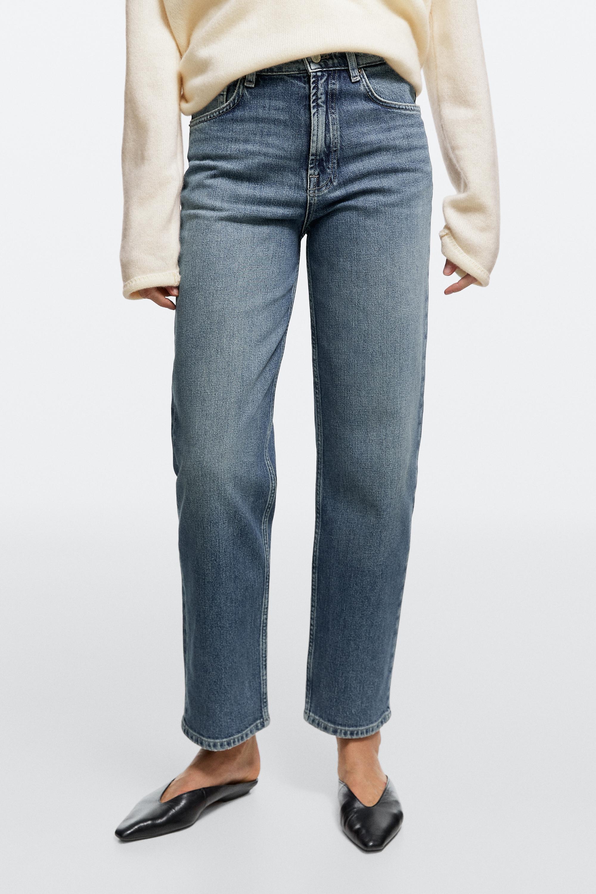High-waist cropped straight-leg jeans — Aquamarine