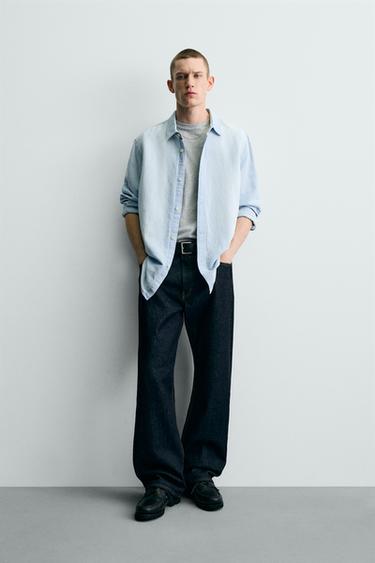 DENIM LINEN/COTTON SHIRT - Sky blue by Zara