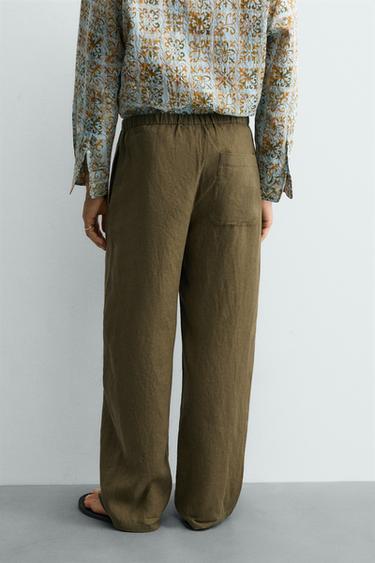 100% LINEN RELAXED FIT TROUSERS - Dark khaki by Zara - Image 2