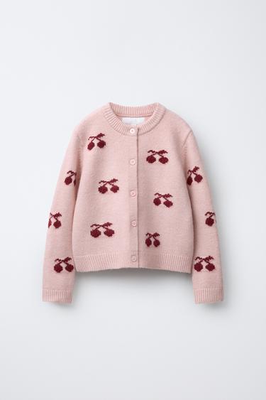 CHAQUETA PUNTO CEREZAS - Rosa pastel de Zara - Imagen 0