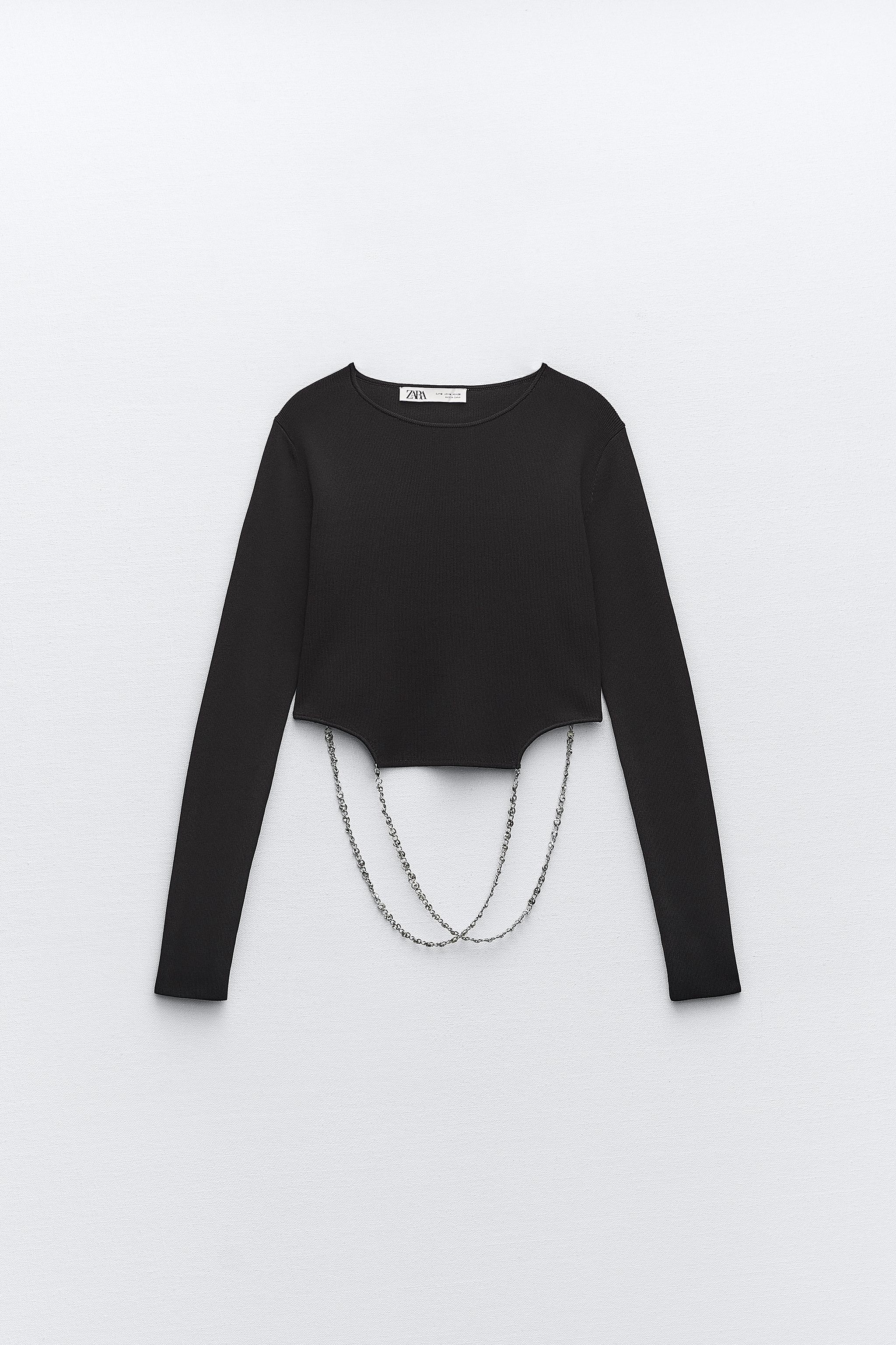 KNIT TOP WITH RHINESTONE CHAIN DETAIL - Black | ZARA New 