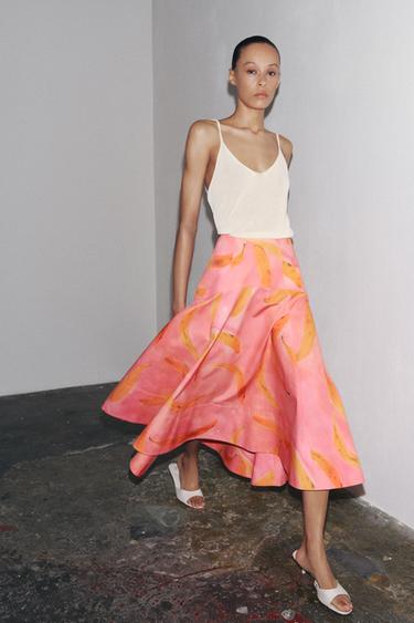 Zara ZW COLLECTION PRINTED MIDI SKIRT - Pink - Image 0