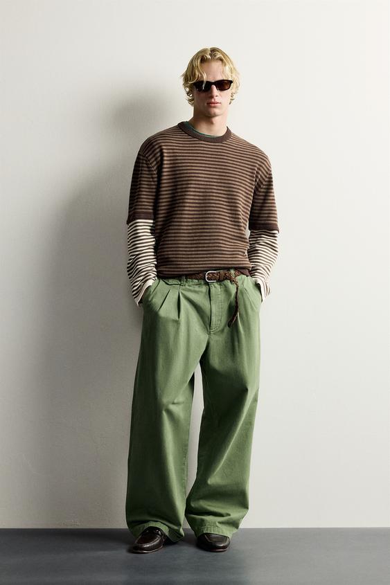 CONTRAST STRIPE JACQUARD JUMPER - Brown by Zara - Image 0
