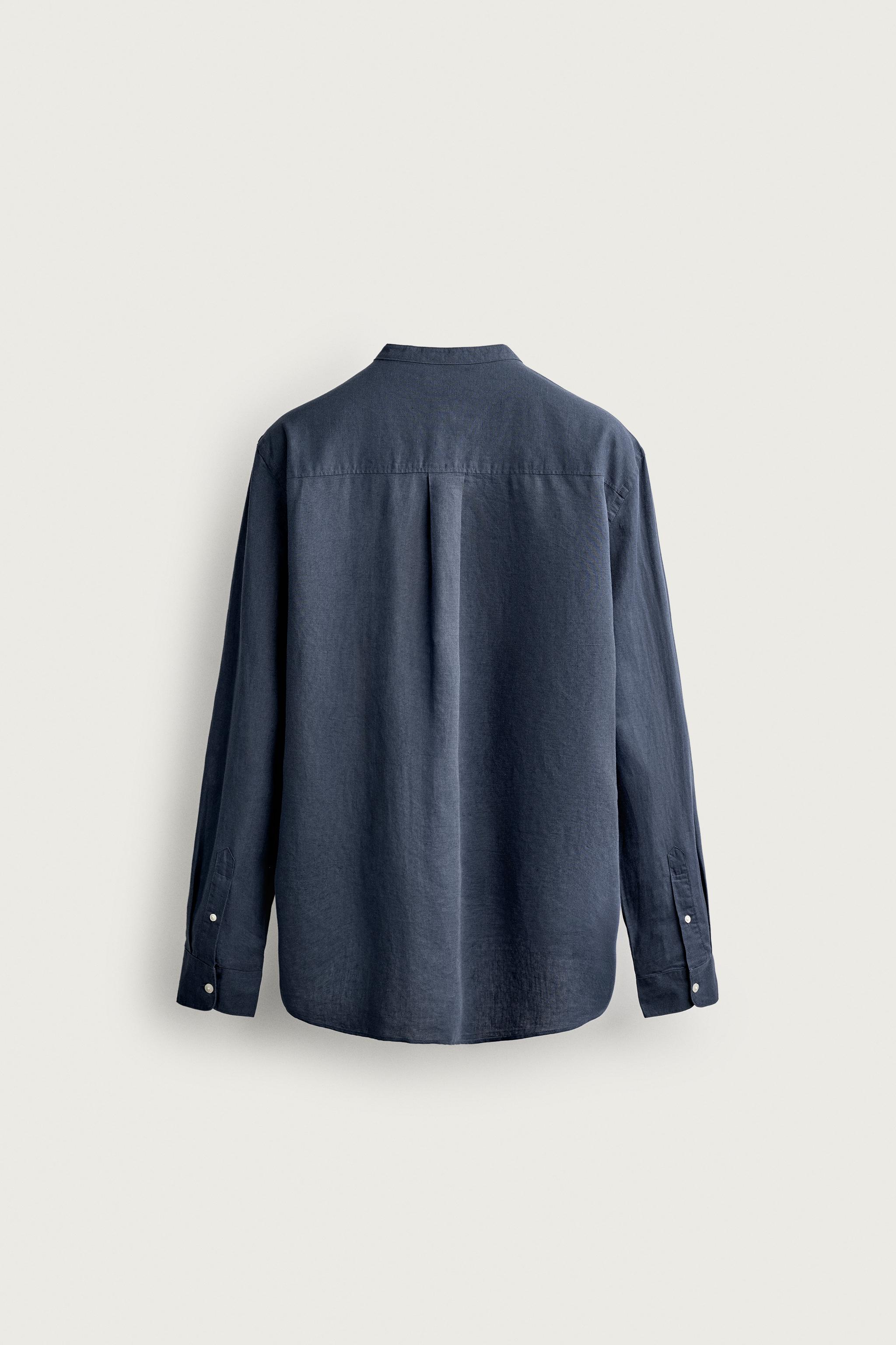 Мужские рубашки Zara LINEN COTTON RELAXED FIT SHIRT — фото 7