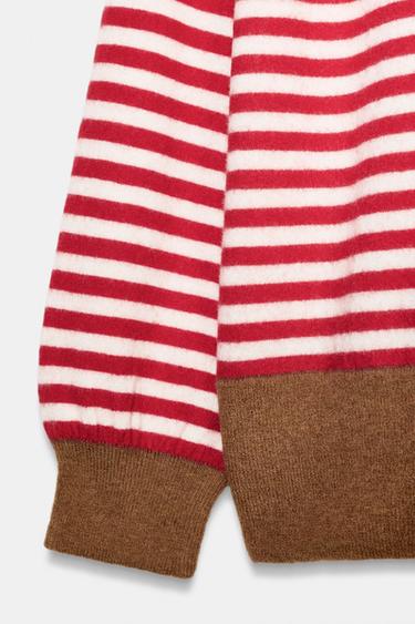 STRIPED 100% WOOL SWEATER - Ecru / Red by Zara - Image 5