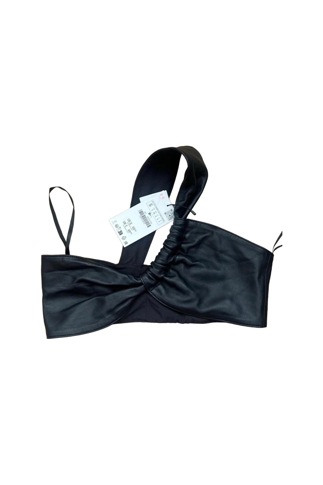ZARA ASYMMETRIC WRAP LEATHER TOP BLACK BNWT SIZE SMALL - Image 4