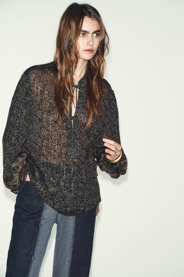 BLOUSE IMPRIMÉE À FIL MÉTALLISÉ - Multicolore de Zara - Image 1