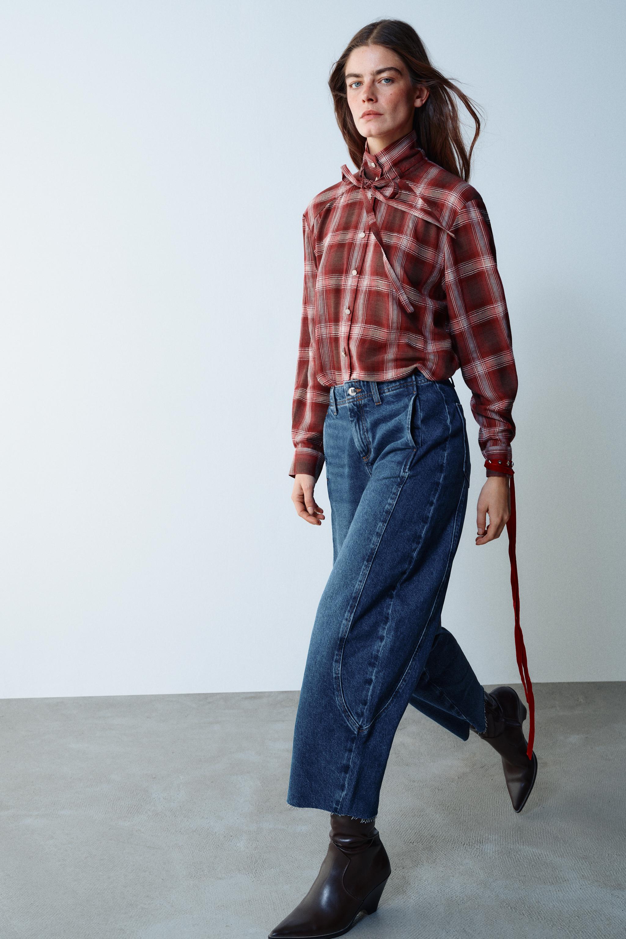 CHECKED BOW BLOUSE