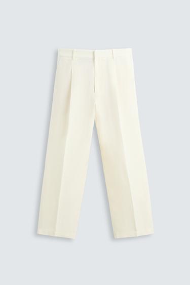 Zara LIMITED EDITION 100% LINEN PLEATED PANTS - Ecru