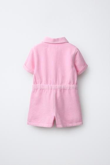 TWILL PLAYSUIT WITH HEART POCKETS - Pink by Zara - Image 1