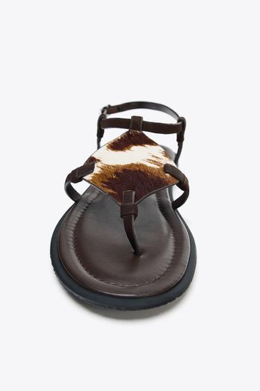 SANDALES IMPRIMÉ ANIMALIER EN CUIR AVEC EFFET FOURRURE - Multicolore de Zara - Image 4