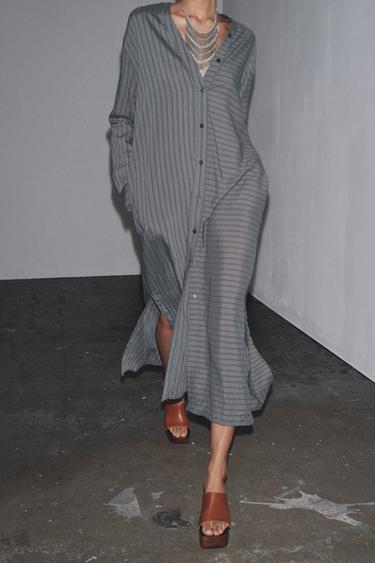ROBE CHEMISE RAYURES ZW COLLECTION - Gris anthracite de Zara - Image 3