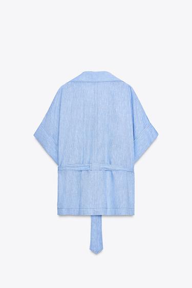 LINEN BLEND SAFARI SHIRT - Light blue by Zara - Image 6