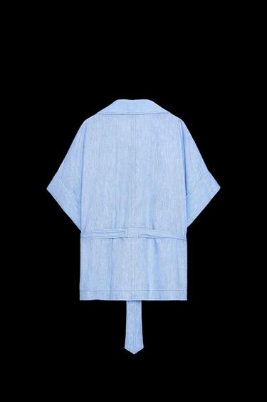 Zara LINEN SAFARI SHIRT - Light blue
