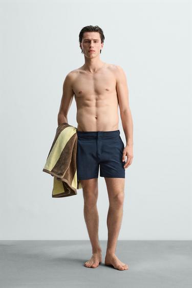 STRUCTURED MID-LENGTH SWIMMING TRUNKS - Navy blue by Zara - Image 0