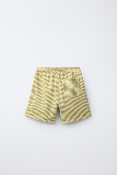 STRIPED COTTON LINEN BERMUDA SHORTS - Ecru / Green by Zara - Image 1