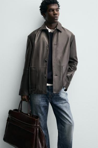 LEATHER JACKET WITH POCKETS - Dark brown by Zara - Image 6